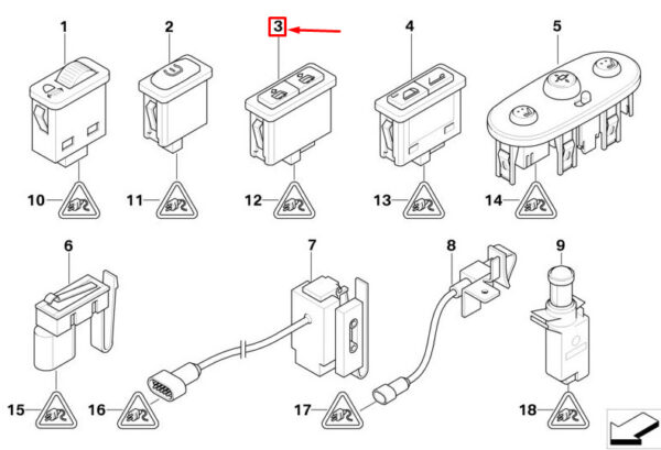 61316974301 - MINI CONVERTIBLE R52 REAR DOOR POWER WINDOW SWITCH 61316974301 6974301 NEW GENUINE