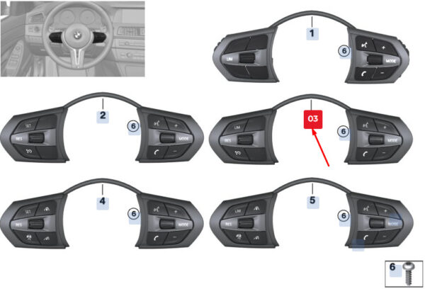 61317849411 - New BMW 5 Gran Turismo F07 Steering Wheel Switches 61317849411