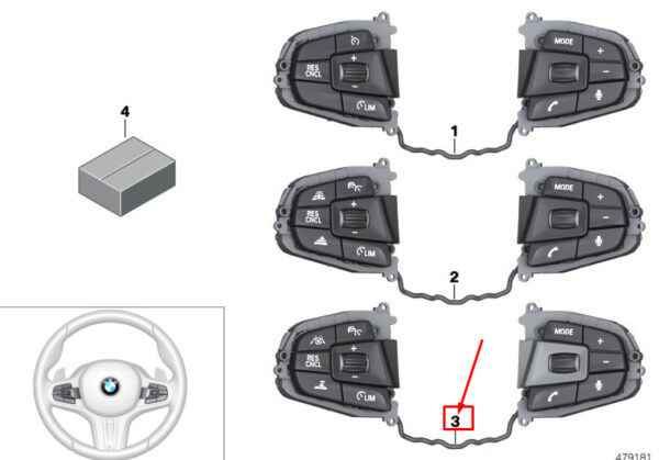 61317854190 - BMW 5 Touring G31 Steering Wheel Multifunction Switch 61317854190 NEW Original