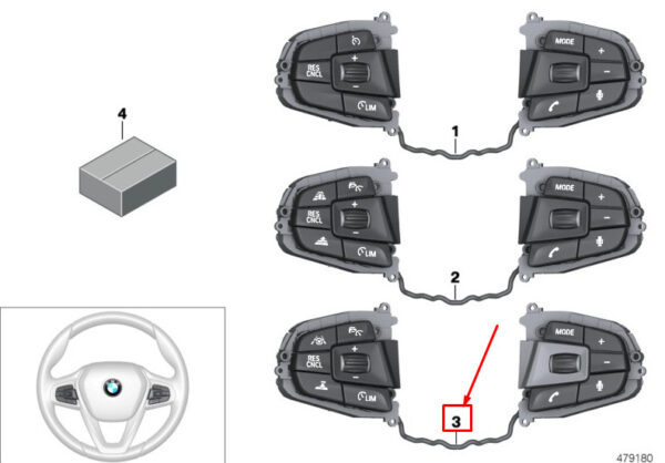 61317949974 - BMW 5 Touring G31 Steering Wheel Multifunction Switch 61317949974 NEW Original