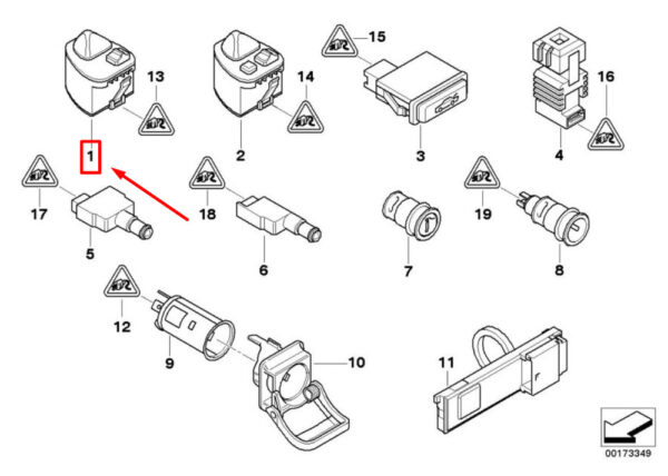 61318373691 - BMW 3 E46 mirror adjustment switch 8373691 61318373691 NEW original