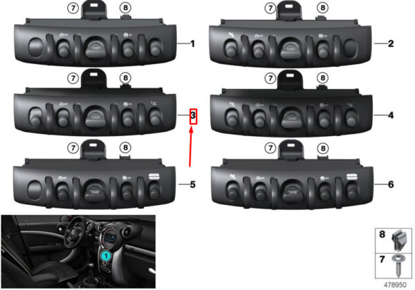 61319328289 - MINI COOPER F56 Switch Unit Center Console 61319328289 9328289 NEW GENUINE