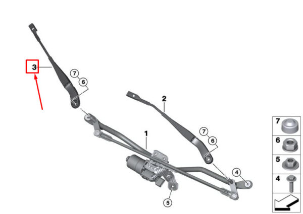 61617354294 - MINI CLUBMAN F54 FRONT RIGHT WINDSCREEN WIPER ARM 61617354294 NEW GENUINE