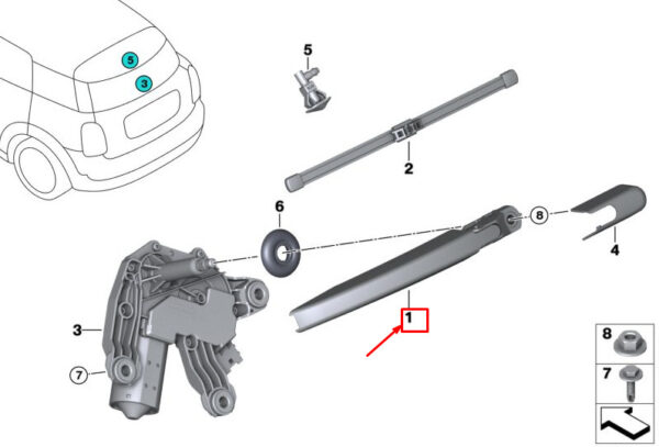 61617411251 - NEW MINI LANDSMANN F60 REAR WINDOW WIPER ARM 61617411251 7411251 ORIGINAL