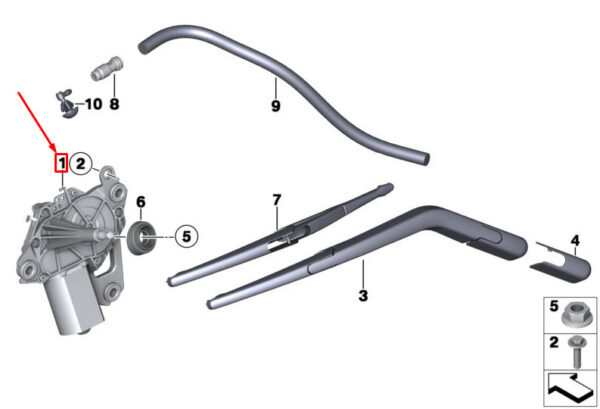 61627168153 - Mini Clubman R55 Windscreen Wiper Motor Rear Left 61627168153 NEW GENUINE