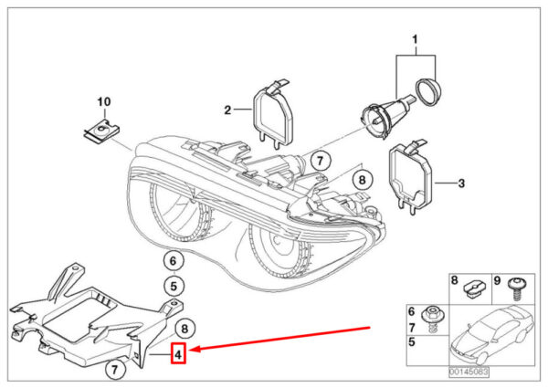 63117162090 - NEW BMW 7 E65, E66, E67 RIGHT HEADLIGHT BRACKET 7162090 63117162090 ORIGINAL