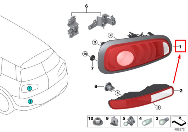 63217352154 - MINI CLUBMAN F54 rear right taillight 63217352154 7352154 NEW ORIGINAL