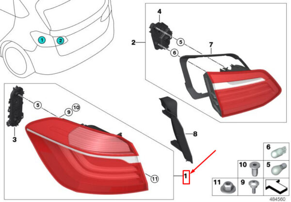 63217491335 - BMW 2 Active Tourer F45 Rear Left Taillight 63217491335 7491335 NEW GENUINE