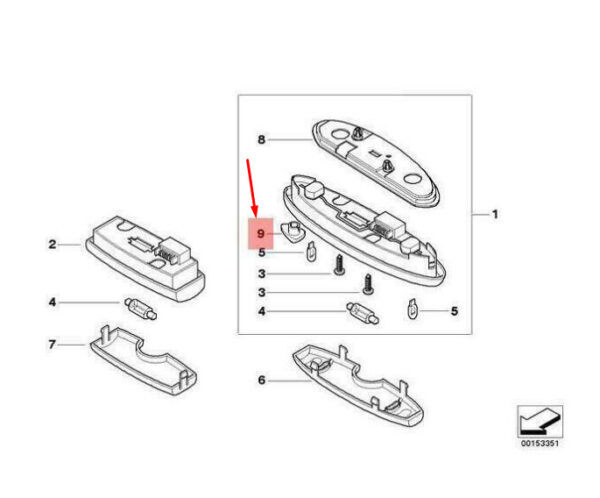 63316988209 - MINI COOPER R50, R53 READING LIGHT BUTTON 63316988209 6988209 NEW GENUINE