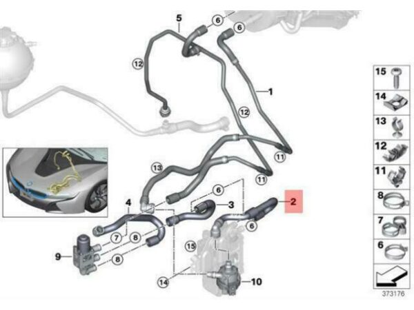 64219168922 - OEM BMW I12 I8 COUPE COOLANT HOSE FLOW HEATER WATER PUMP 64219168922 GENUINE