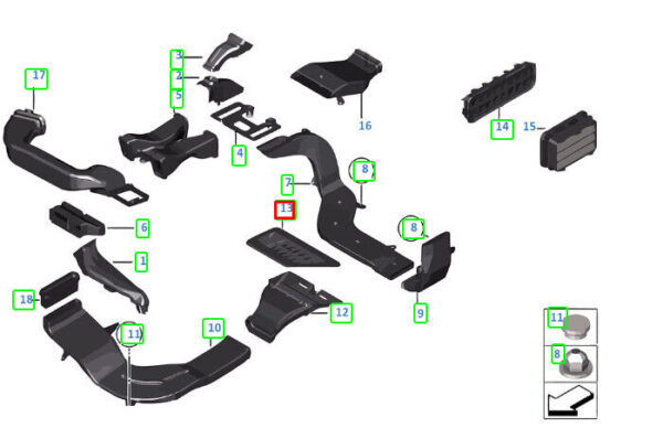 64229136158 - OEM BMW 7 F01 REAR COMPARTMENT RIGHT AIR DUCT COVER 64229136158 GENUINE