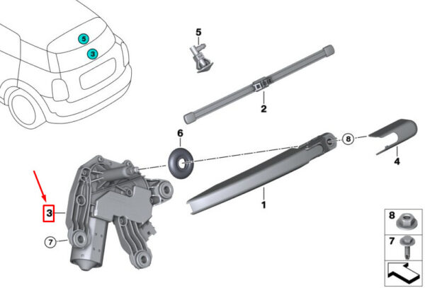 67637470343 - MINI COUNTRYMAN F60 REAR WINDSCREEN WIPER MOTOR 67637470343 NEW GENUINE