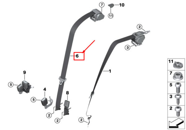72117496274 - BMW 3 G20 Rear Centre Seatbelt 72117496274 NEW GENUINE