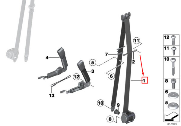 72119802353 - MINI COUNTRYMAN R60 FRONT LEFT UPPER SEAT BELT 72119802353 NEW GENUINE