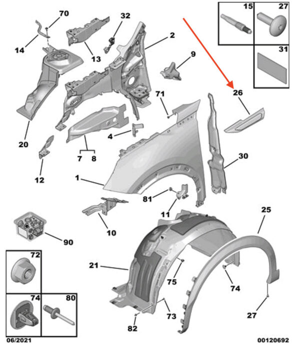 98258617XT - PEUGEOT 2008 Front Left Fender Moulding 98258617XT New Genuine