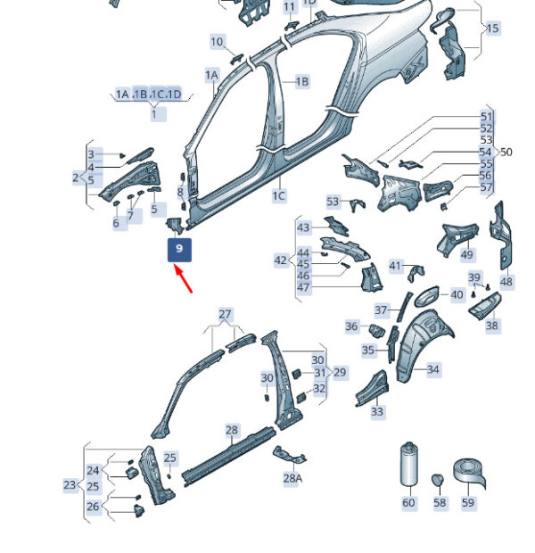 3V0810221A - ŠKODA SUPERB MK3 side part filling plate front left 3V0810221A, original part