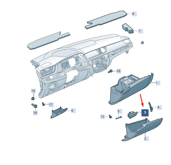3V1857558NE5 - NEW ŠKODA SUPERB MK3 GLOVE BOX LHD 3V1857558NE5 ORIGINAL