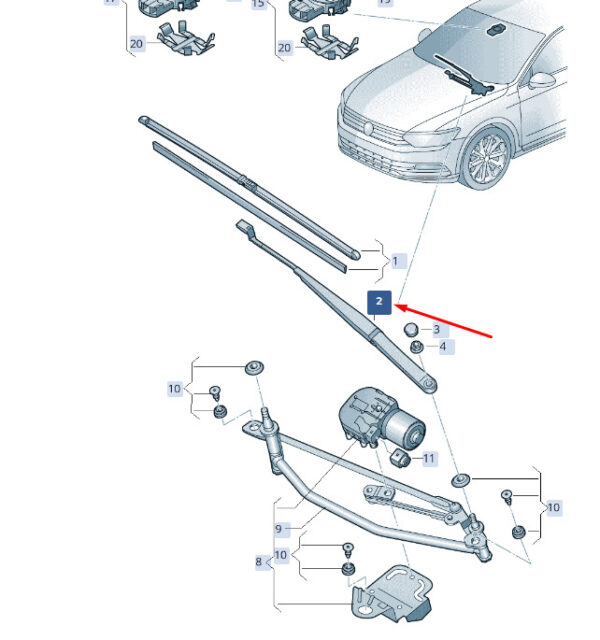 3V2955410 - Skoda Superb MK3 Aero Wiper Arm Front Right RHD 3V2955410 New Original