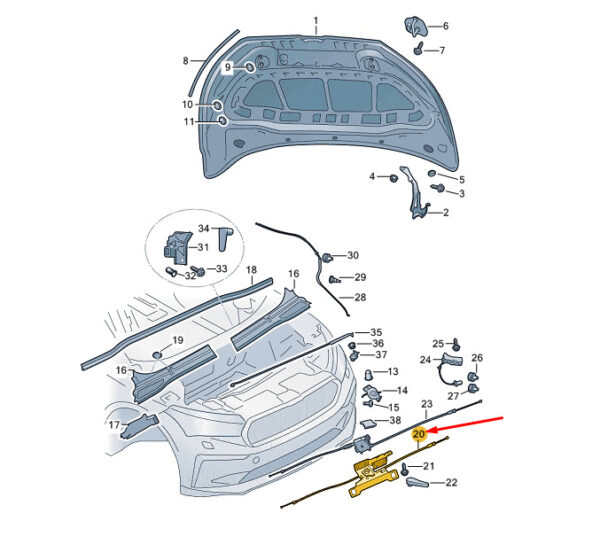 5LA823529B - ŠKODA ENYAQ IV bonnet locking hook 5LA823529B, original part