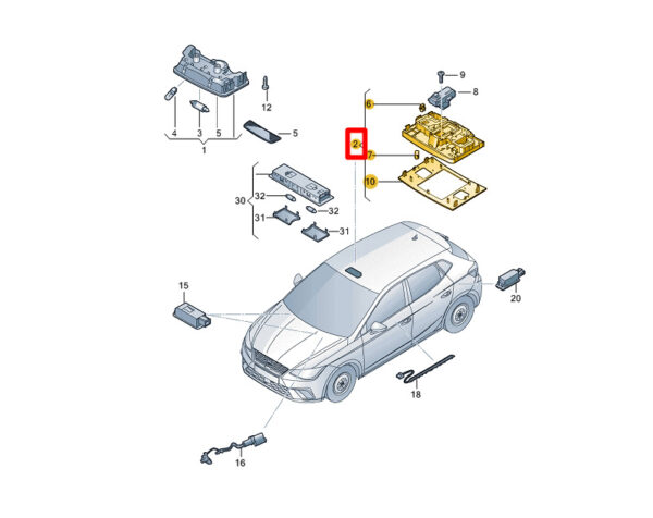 6F0947105DYS - SEAT Ibiza V KJ1 interior reading lighting 6F0947105DYS, original part