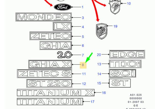 1132603 - NEW FORD MONDEO MK2 REAR TAILGATE GHIA X NAME PLATE BADGE EMBLEM 1132603