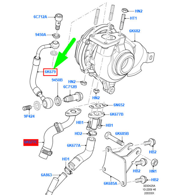 1255009 - NEW FORD MONDEO MK4 TURBO OIL FEED LINE 1255009 3M5Q-6K679-BB ORIGINAL