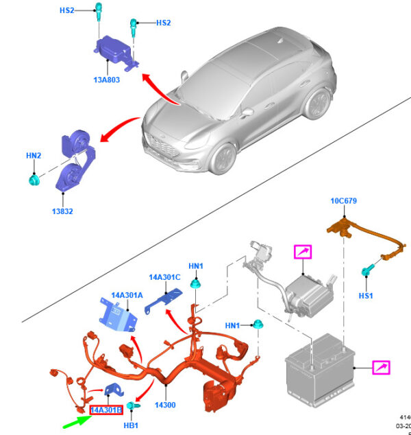 1332344 - FORD PUMA Batteriekabelhalterung Assy 1332344 3M5T-14A301-DAB NEU GENUINE