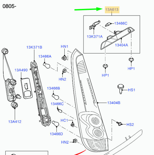 1363486 - NEW FORD FIESTA MK5 REAR HIGH-LEVEL BRAKE LIGHT 6S61-13A602-CA 1363486 ORIGINAL