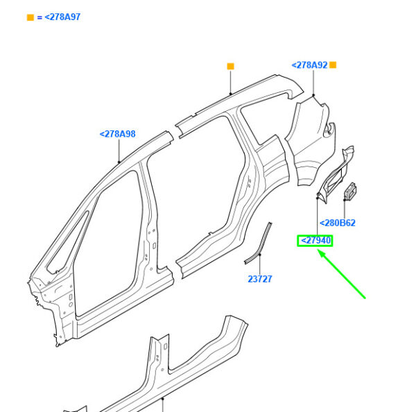 1447807 - NEW FORD GALAXY MK2 REAR LEFT BODY SIDE EXTENSION REINFORCEMENT 1447807 ORIGINAL