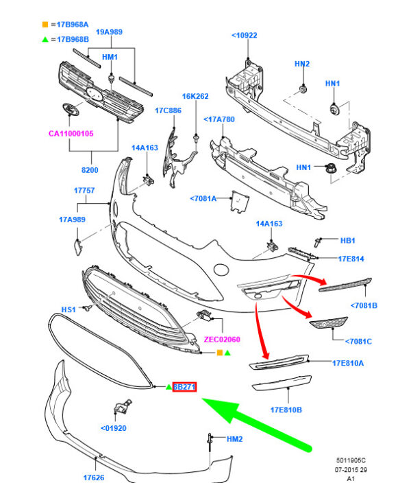 1707431 - NEW FORD GALAXY MK2 FRONT BUMPER GRILLE FRAME 1707431 AM21-8B271-DB ORIGINAL