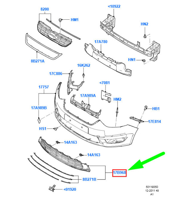 1725584 - NEW FORD GALAXY MK2 FRONT BUMPER LOWER GRILLE 1725584 AM21-17B968-AC ORIGINAL