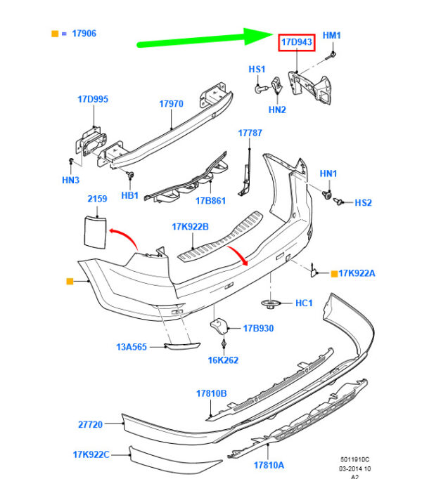 1730294 - NEW FORD MONDEO ESTATE MK4 REAR LEFT BUMPER MOUNTING BRACKET 1730294 ORIGINAL