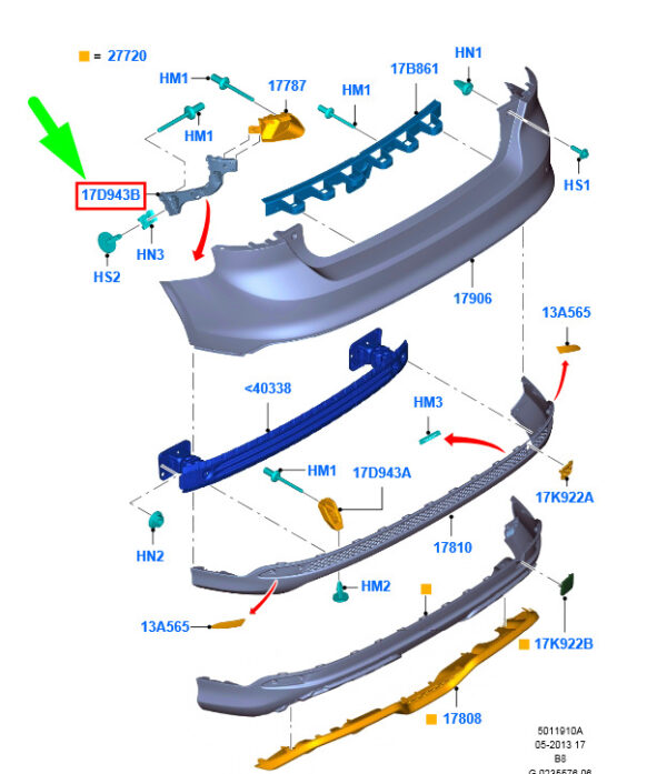 1742938 - NEW FORD FOCUS C346 MK3 REAR RIGHT BUMPER BRACKET 1742938 ORIGINAL