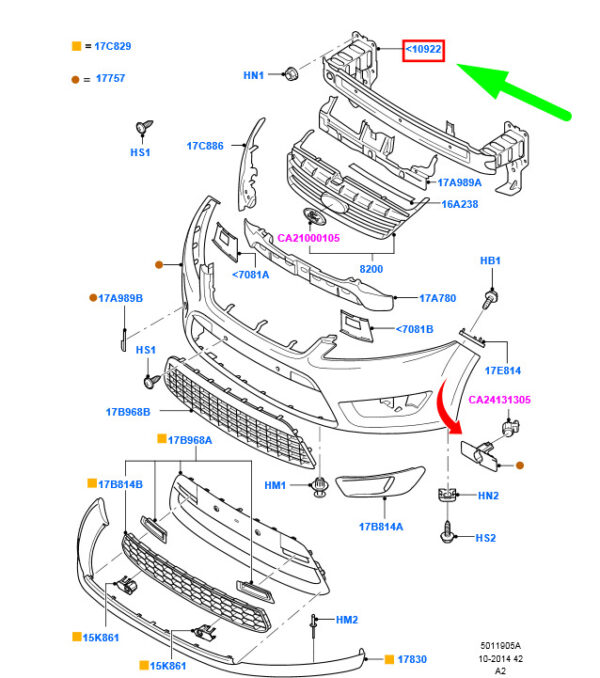 1759667 - NEW FORD MONDEO MK4 FRONT REINFORCEMENT BAR 7S71-A10922-AJ 1759667 ORIGINAL