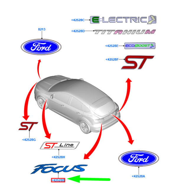 1765113 - NEW FORD FOCUS C346 MK3 REAR SELF-ADHESIVE BADGE 1765113 BM51-R42528-BA N