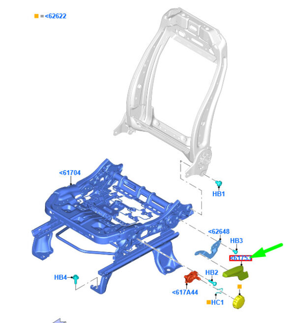 1784207 - NEW FORD KUGA MK2 C520 FRONT RIGHT SEAT LAYER HANDLE LHD 1784207 ORIGINAL