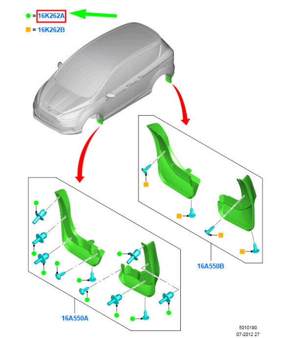 1800152 - FORD B-MAX B232 Front Mudguards Flap Set AV1J-16K262-AB 1800152 NEW GENUINE