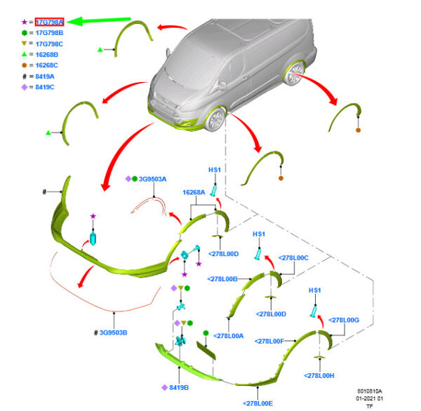 1800812 - NEW FORD TOURNEO CUSTOM FRONT BUMPER FITTING KIT BK2J-17G798-AA 1800812 ORIGINAL