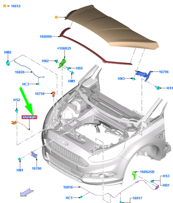 2007227 - FORD GALAXY MK3 CD390 Fronthaubengriff Assy EM2B-16A770-BB 2007227 NEU ORIGINAL