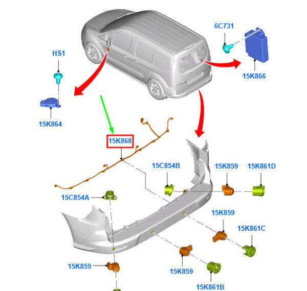 2015748 - NEW FORD TOURNEO CONNECT MK2 REAR PARKING AID WIRING 2015748 ORIGINAL