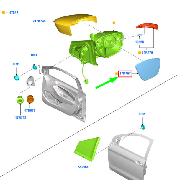 2020809 - NEW FORD KA MK3 FRONT RIGHT DOOR MIRROR GLASS 2020809 G1B5-17K740-AA ORIGINAL