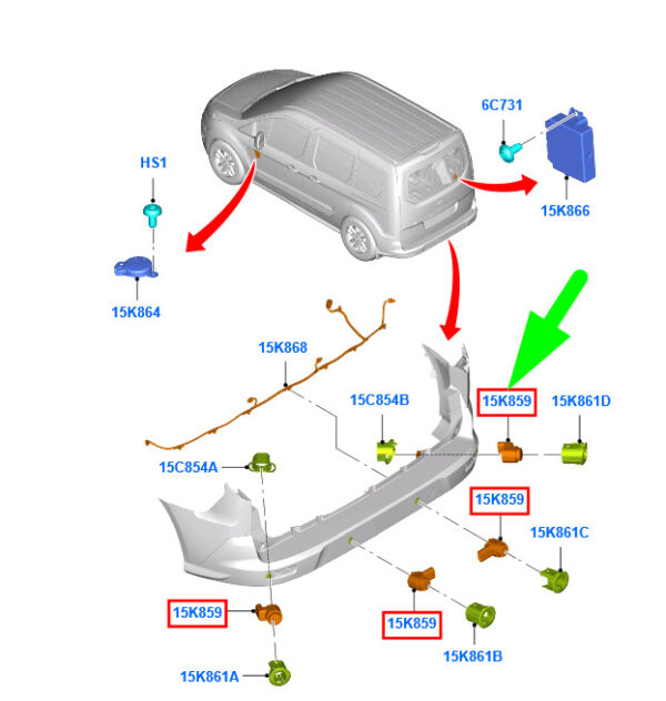 2032990 - FORD TOURNEO CONNECT MK2 Rear Center Parking Sensor 2032990 NEW GENUINE