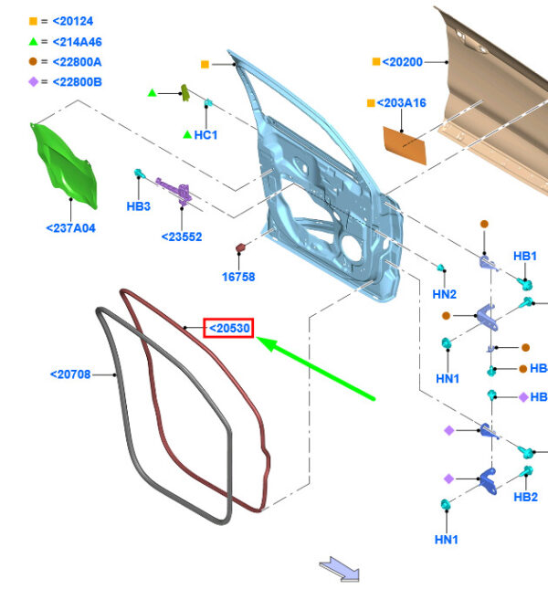2036544 - FORD GALAXY MK3 FRONT RIGHT DOOR SEAL STRIP GM2B-R20530-AA 2036544 NEW GENUINE
