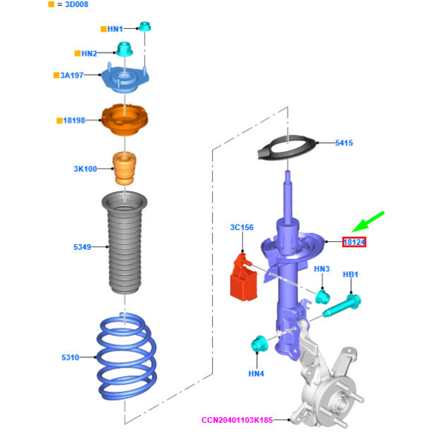 2037975 - NEW FORD FIESTA MK6 WT FRONT LEFT SHOCK ABSORBER 2037975 C1BC-18K001-BH ORIGINAL