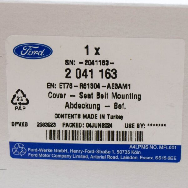 2041163 - Ford Tourneo Courier rear seat belt mounting cover 2041163 new genuine