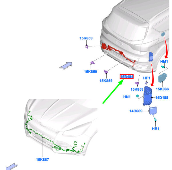 2077920 - NEW FORD KUGA MK2 C520 REAR PARKING AID WIRING GV4T-15K868-MGD 2077920 ORIGINAL