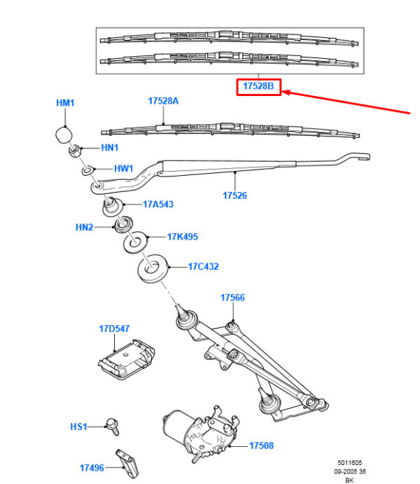 2120726 - NEW FORD FIESTA BE256 MK5 FRONT WIPER BLADE SET LHD 2120726 ORIGINAL