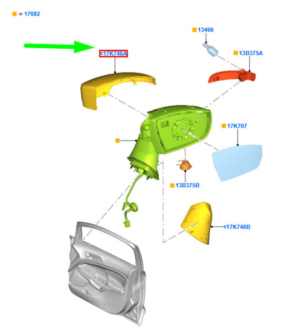 2148790 - FORD ECOSPORT MK2 BK FRONT RIGHT WING MIRROR HOUSING COVER 2148790 GENUINE