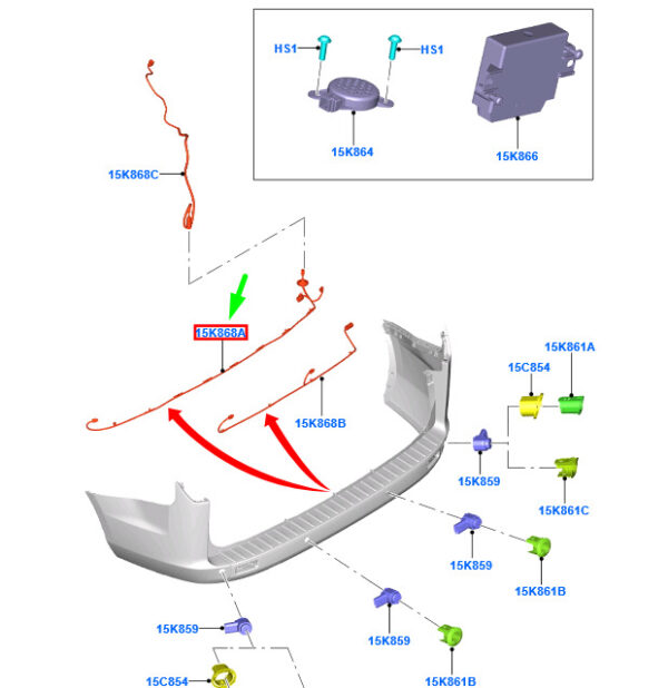 2208578 - NEW FORD TOURNEO CUSTOM REAR PARKING AID WIRING 2208578 JK2T-15K868-AB ORIGINAL