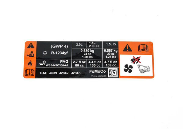 2236132 - NEW FORD KUGA MK2 C520 AIR CONDITIONING REFRIGERANT STICKER HV4A-19A286-CB 2236132